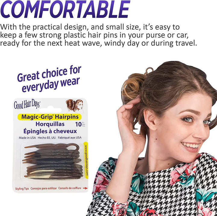 Hair Pins - Plastic, U-Shaped Magic Grip Hairpins, Strong Durable Pins for Fine, Thick & Long Hair, Hair Styling Accessories (Tortoise Shell)