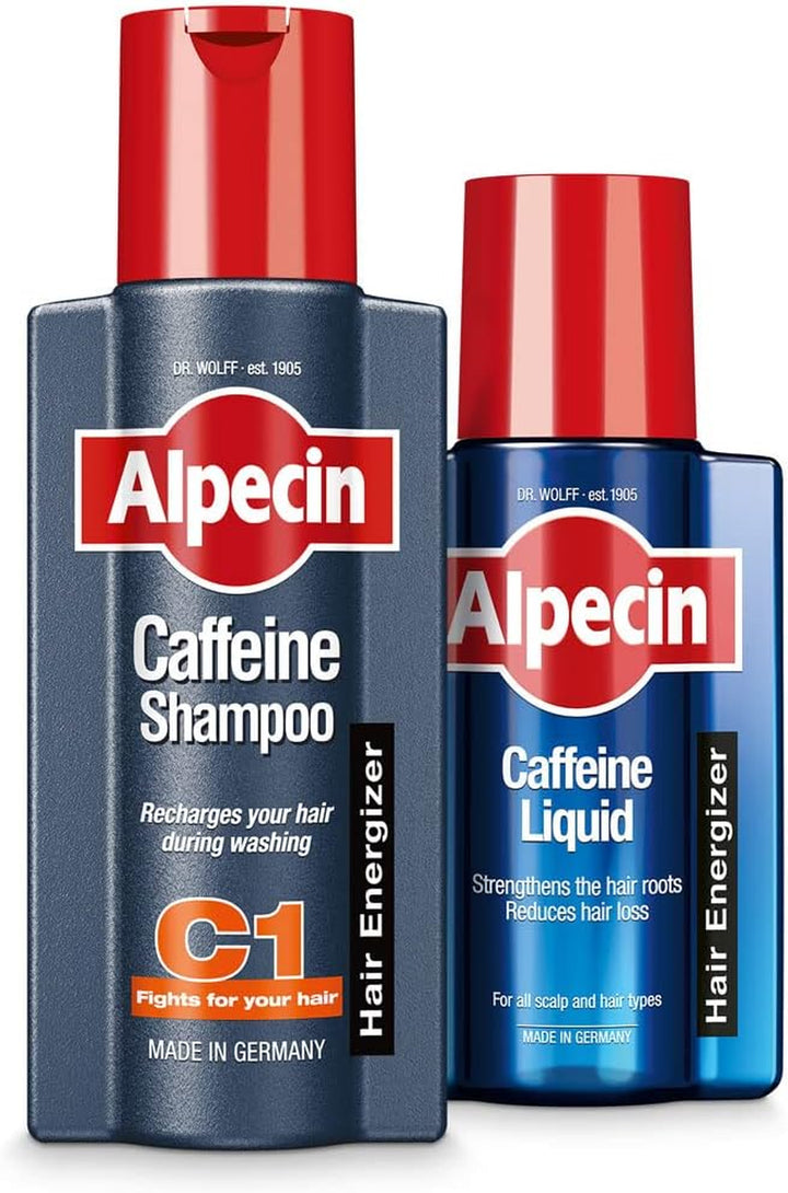 Caffeine Shampoo C1 and Liquid | Natural Hair Growth for Men | Energizer for Strong Hair | Hair Care for Men Made in Germany | Set of 250Ml Shampoo and 200Ml Liquid