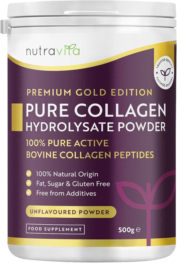 Collagen Powder 500G - Premium Gold Standard Bovine- 50 Servings - Collagen Peptides Supplement with 8 Essential Amino Acids - Made in the UK