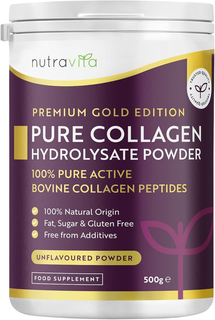 Collagen Powder 500G - Premium Gold Standard Bovine- 50 Servings - Collagen Peptides Supplement with 8 Essential Amino Acids - Made in the UK