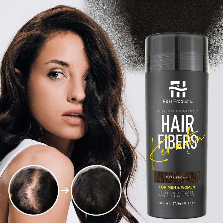 F&H Hair Fibres, Dark Brown Hair Thickening Powder, 27.5G, for Men & Women, All Hair Types