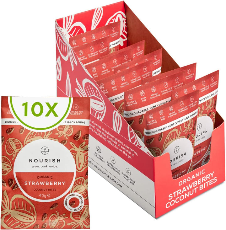 Organic Coconut Bites Tasting Box, Gluten Free, Dairy Free, Keto Snacks, 2 X Strawberry, 2 X Cacao, 1 X Vanilla X 40G