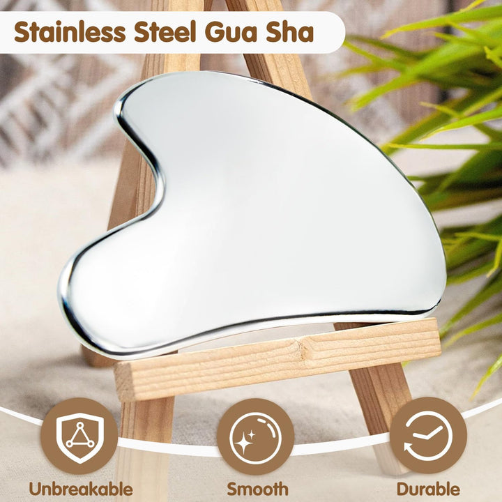 Stainless Steel Gua Sha Facial Tools - Face Massage Tools - Smooth Durable Metal Guasha Tool for Face Body Reduce Puffiness - Massage Scraper Heart Shape Gift (Silver)