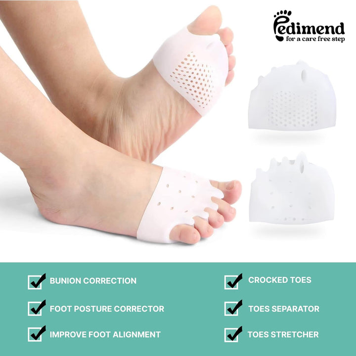 2 Pairs Gel Toe Separators Metatarsal Pads, Gel Toe Straightener for Overlapping Toes, Bunion Corrector, Hallux Valgus Forefoot Pain Relief (5-Hole Toe Separator Metatarsal Pads)