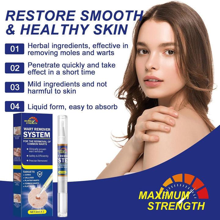 3Pcs Skin Tag Removal Kit, Wart Removal Pen 4ML, Effectively Targets Skin Tags, Mole, Calluses on Body (3)