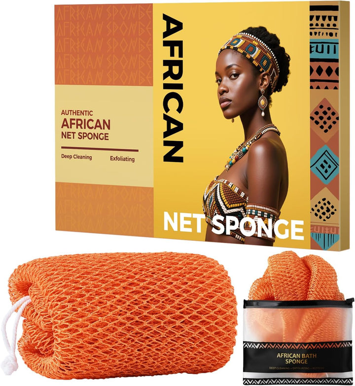 African Net Sponge Authentic - 2 Pieces Body Back Scrubber Bath Sponge with Knots - Afro Loofah Exfoliating Wash Cloth for Shower - African Body Care Daily Use Bathing Accessories