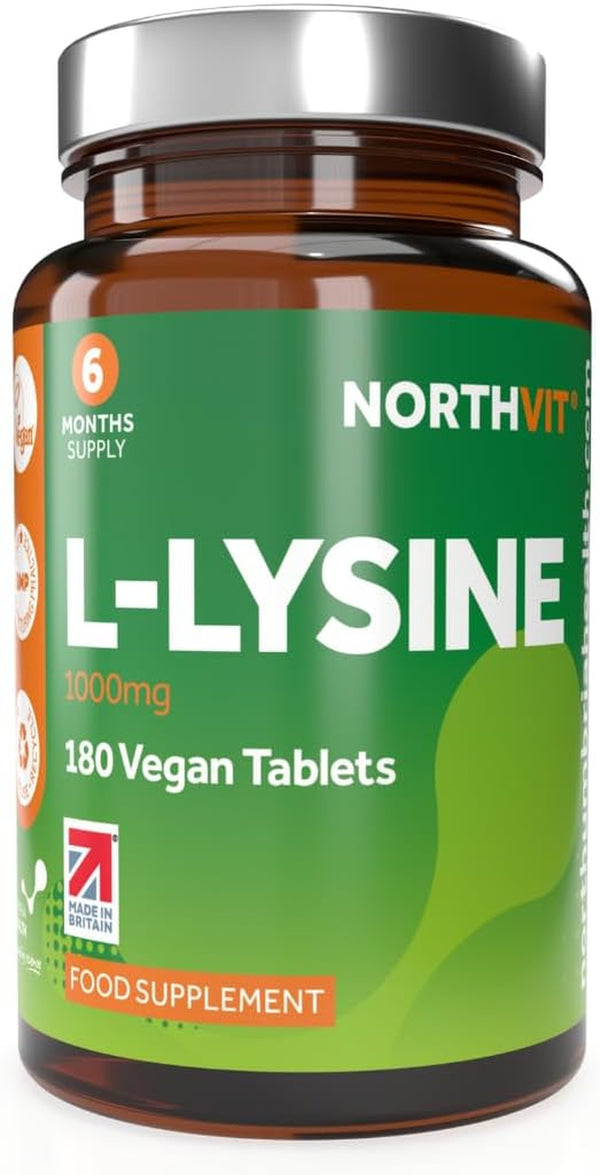 L-Lysine 1000Mg High Strength Tablets, 180 Vegan Tablets (6 Month Supply) Essential Amino Acid, Normal Growth & Muscle Turnover, Made in the UK by