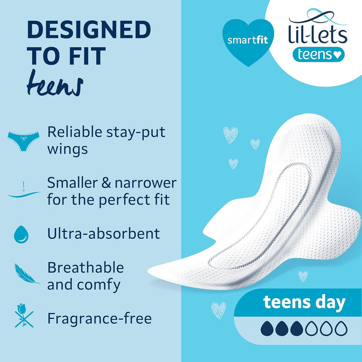 Teens Day Pads X 70, Petite Towels for Girls & Teenagers, with Wings, for Light to Medium Flow, Unscented, Soft & Breathable, First Period Sanitary Towels, 5 Packs of 14 Pads - Bulk Pack