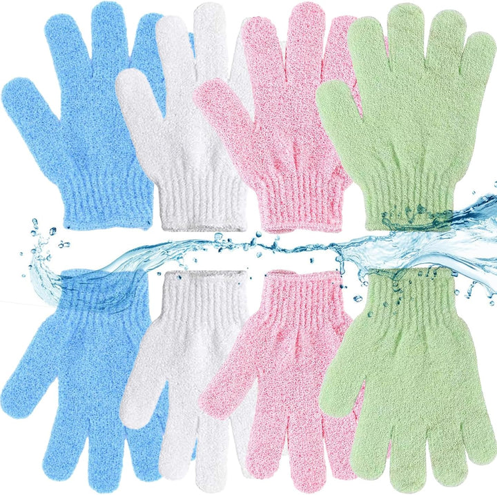 8 Pcs Shower Gloves Exfoliating, Double Sided Deep Clean Body Exfoliator Scrub for Women & Men (4 Pairs) Shower Gloves Bath Sponge Exfoliating Mitt for Shower, Spa, Massage, Dead Skin Cell Remover