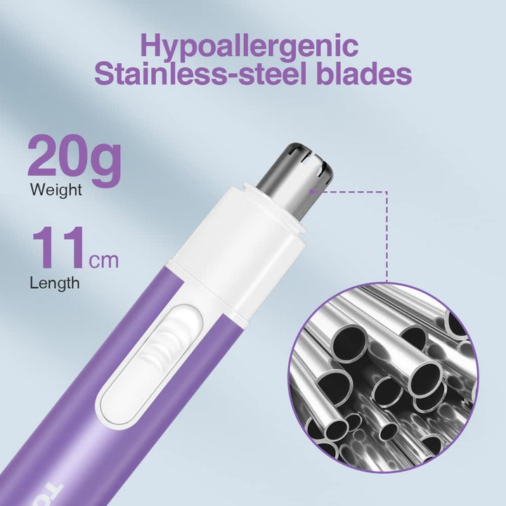 Nose Hair Trimmer for Women,Portable Electric Nose Ear Hair Trimmer,Personal Groomer Hair Removal,Mini Size,Battery Powered,Purple AG-0656
