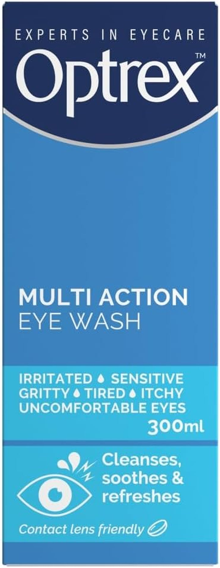 Multi-Action Eye Wash 300 Ml - Relieves Tired, Itchy, and Dry Eyes, Allergies - Soothes Irritations, Inflammations - Eyelid Cleanser for Uncomfortable Conditions