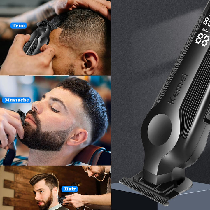 Hair Trimmer for Men, Zero Gapped Cordless Hair Clippers Beard Trimmer with T Blade, Rechargeable Barber Clippers with LED Display, Black