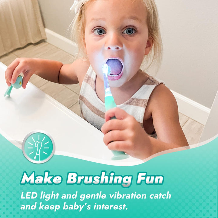 (4 Pack Baby Sonic Electric Toothbrush, Toddler Toothbrush for Ages 1-3 Years with Cute Dino Cover and Smart LED Timer, 4 Brush Heads (Jo)