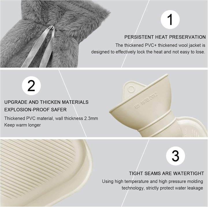 Hot Water Bottle  Extra Long Lilac Hot Water Bottle with Super Soft Fleece Cosy Cover Large Hand Feet Warmer, Neck and Shoulder Pain Relief