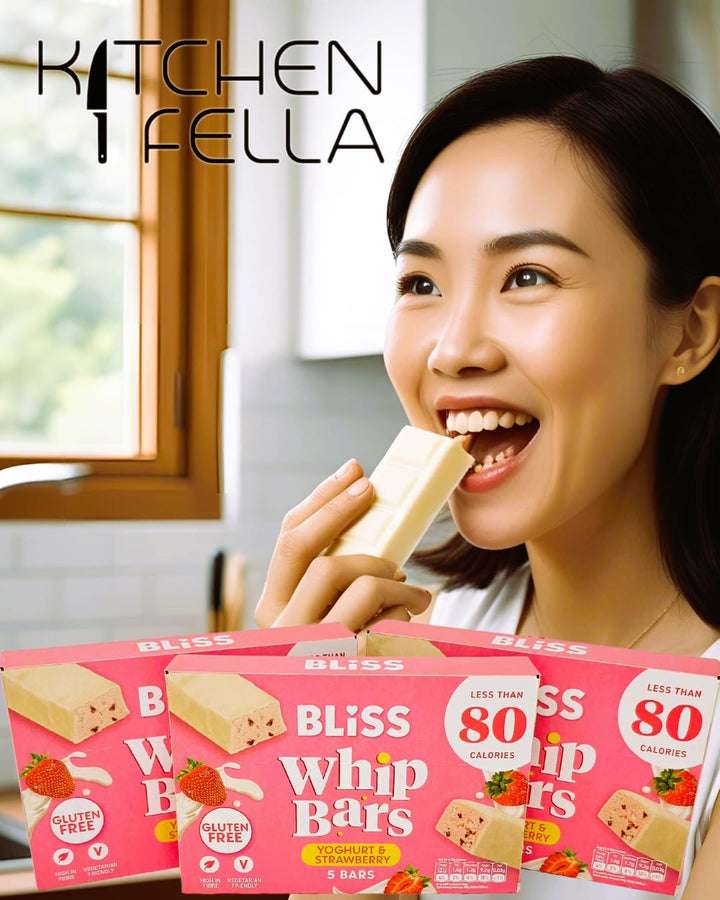 Gluten Free Bliss Whip Bars Strawberry & Yoghurt | under 80 Calories | High Fibre | Vegetarian Cereal Bars | 3 X 5 Packs with  14-Day Healthy Eating Challenge