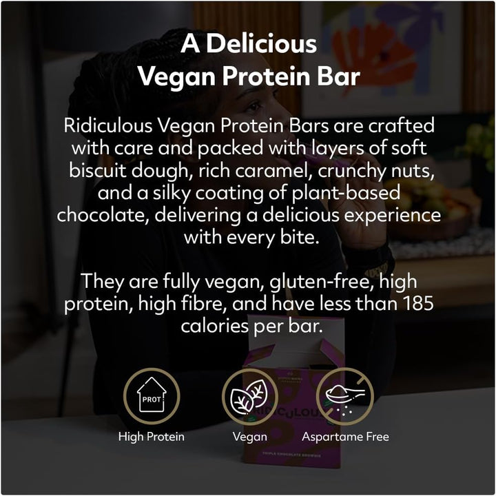 Ridiculous Vegan Protein Bar - Award Winning, Chocolate Caramelicious, 9 Bars, 100% Plant Based & Palm Oil Free, High Protein - Protein Works