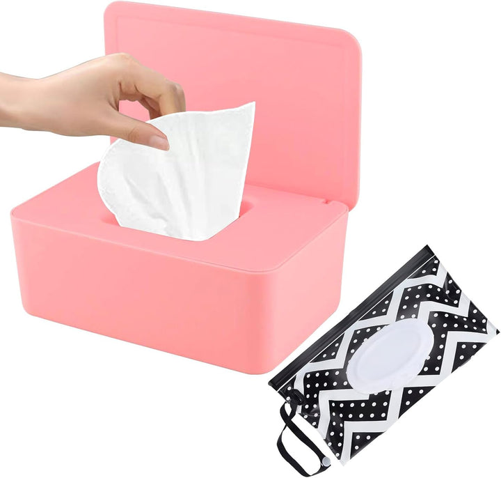 Large Wipes Dispenser Box, Toilet Dry Wet Tissue Dispenser Case and Portable Baby Wet Wipes Pouches Tissue Holder Refillable Tissue Storage Container Keep Wipes Fresh for Travel Home Office Car