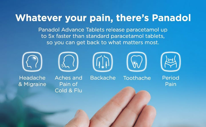 Advance Painkillers, 500Mg Paracetamol Tablets, Pain Relief for Migraines, Headaches, Backache, Period Pain and Toothache, Pack of 16