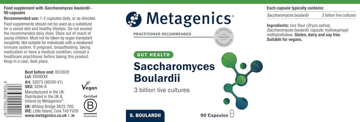 Saccharomyces Boulardii 3 Billion - Travel Gut Support Supplement - No Refrigeration Required - 90 Capsules