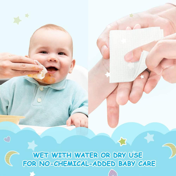 Baby Dry Wipes - Super Soft & Gentle Baby Washcloths, Use Wet or Dry, 100% Unscented Tissue for Babies Sensitive Skin, Ideal for Diaper Changes, Feeding, Nursing, Runny Nose & Drool, 600 Count