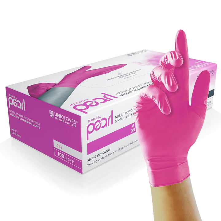 White Pearl Nitrile Examination Gloves - Multipurpose, Powder Free and Latex Free Disposable Gloves - Box of 100 Gloves, White, Medium (GP0023)