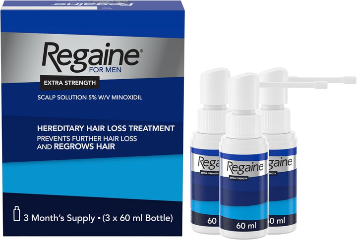 for Men 5% Minoxidil Extra Strength Scalp Solution for Hair Regrowth (3X 60Ml), Scientifically Proven to Help Stop and Reverse Hereditary Hair Loss, Revitalise Hair Follicles