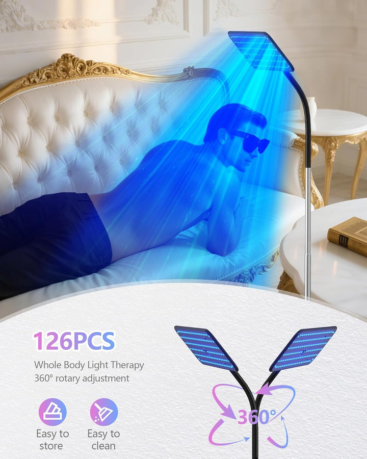 Tanning Lamps with Retractable Base,Lightweight Portable Solarium for Home, 50W Skin Sun Lamp, Tanning Lamp for Face and Body with 126 LED,460NM+490NM Blue Light Therapy Wavelength for Home Use