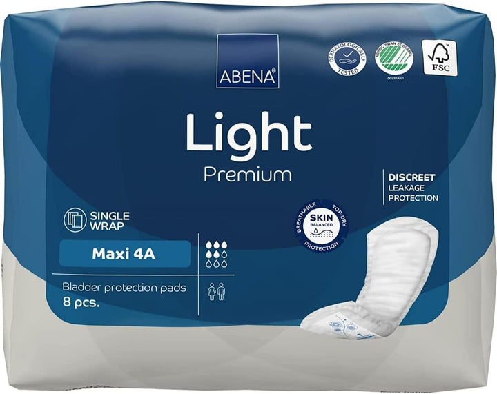 Light Incontinence Pads, Eco-Labelled Women'S Pads Adults, Breathable and Comfortable with Fast Absorption and Protection, Light Maxi 4, White, 850 Ml, 30 PK