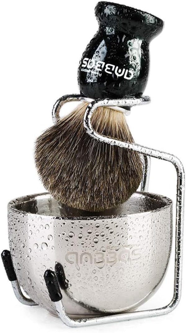 Pure Badger Shaving Brush with Wood Handle,Stainless Steel Shaving Stand and Shaving Soap Bowl Perfect for Men Wet Shave
