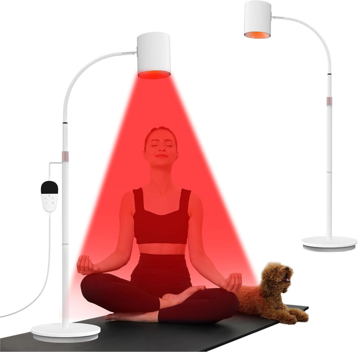 32W Red Lights,  660Nm & 850Nm Infrared Lamp with 5 Brightness Adjustable & 10/20/30 Timer, Red & Infrared Light Lamp with Stand for Home