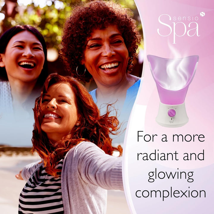 Sensio Spa Facial Steamer & Nasal Inhaler with Aromatherapy Pod & 4 Piece Beauty Tools Set, Face Steam Inhale, Deep Clean & Clear Sinuses at Home Spa, Unclogs & Opens Pores, Removes Blackheads