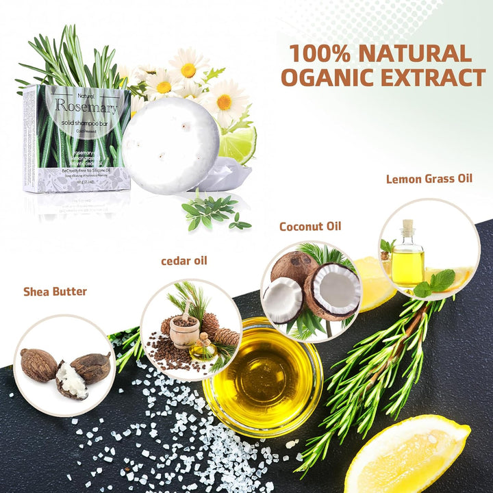 Shampoo Bar Conditioner for Hair Growth Cleanse Moisturize Nourish Strengthen Handcrafted Soap Safe Hair Care for Men & Women All Hair Types Plastic-Free 60G (Rosemary)