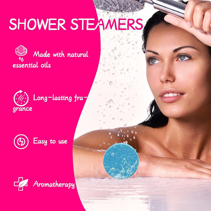 12 Pcs Shower Steamers Aromatherapy Shower Tablets，Vegan Organic Shower Bomb Set, Stress Relief and Luxury Self Care,Pampering Birthday Relaxing Presents Hampers for Women Mum