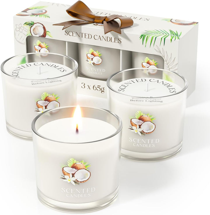 Candle Set, Scented Candle Gift Set for Her, 3 Scented Votive Candles, Birthday Gifts for Women/Men (Pink+Purple+White, 200G)