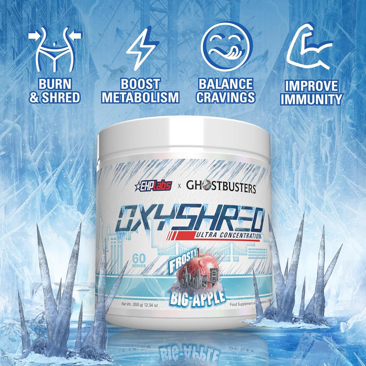 X Ghostbusters Frozen Empire: Oxyshred Thermogenic Pre Workout Powder & Shredding Supplement. Clinically Proven with Acetyl L Carnitine, Energy Boost Drink - Frosty Big Apple, 60 Serve