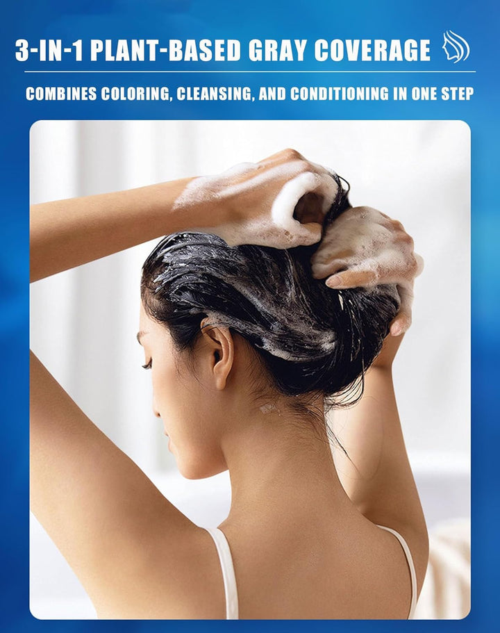 Hair Dye Shampoo for Women & Men​​ with ​​Caviar Protein​​ – Vibrant Long-Lasting Brown Tones ​​Plant-Based Coloring Cream​​ with Nourishing Care (Soft Black)