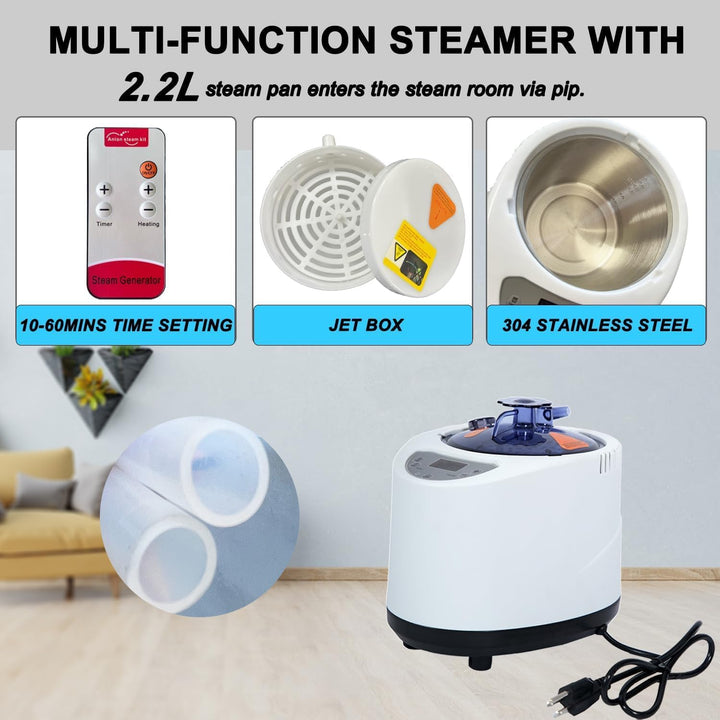 Portable Steam Sauna,Full Size Home Personal Sauna Steam Detox Room with 1000W&2.2L Steam Generator 9 Levels Remote Control, Folding Chair Waterproof Mat