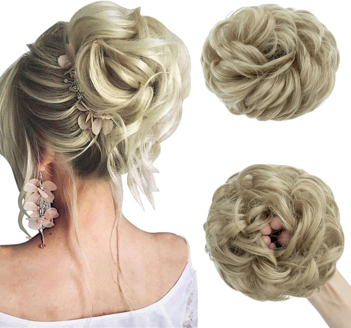 Messy Hair Scrunchies - Hair Bun Extensions & Curly Wavy Pieces for Women'S Updo, Ponytail & Donut Chignons - Natural Black
