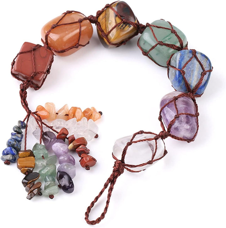 7 Chakras Healing Crystals, Natural Gemstones Spiritual Gifts for Women Polished Tumbled Stones Positive Energy Meditation Hanging Ornament/Window Ornament/Feng Shui (Healing Crystals-02)