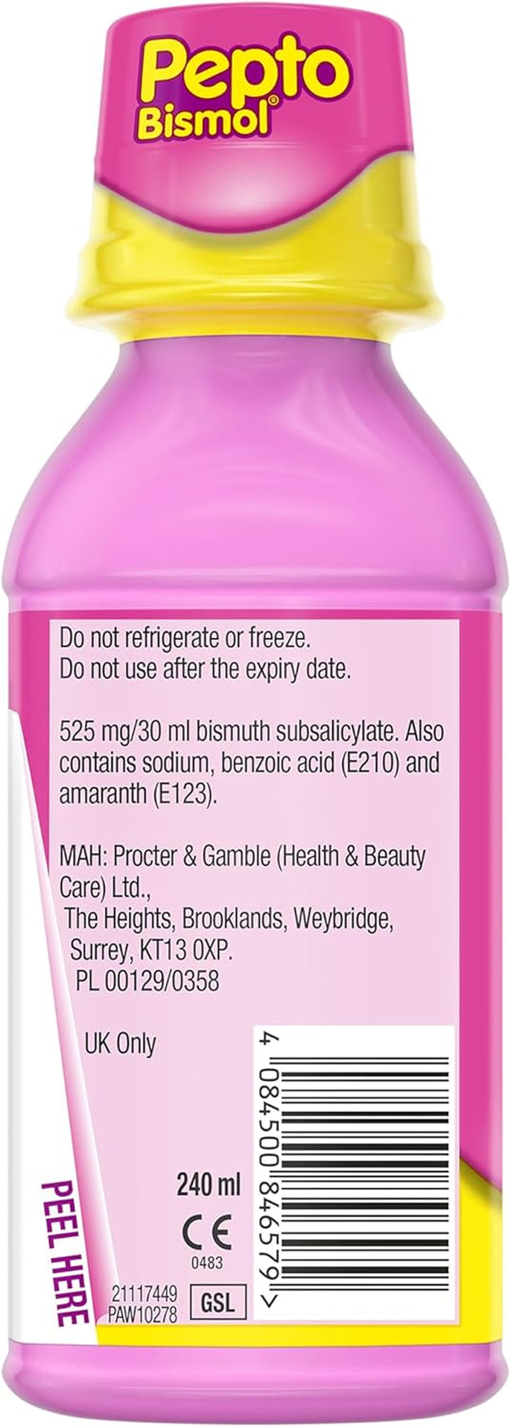 Pepto-Bismol for Nausea, Heartburn, Indigestion, Upset Stomach and Diarrhoea Relief, 5 Symptom Relief, 240Ml