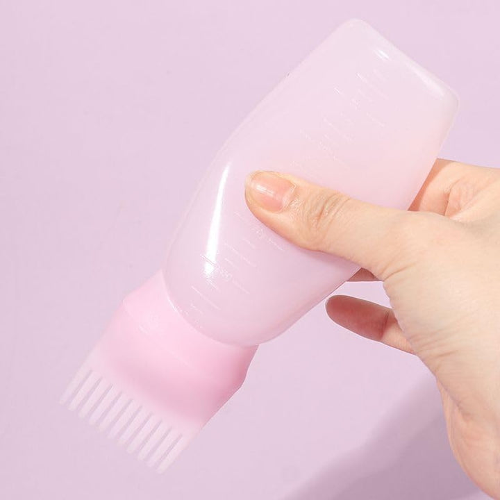 Root Comb Applicator Bottle 6 Ounce, Oil Applicator for Hair Dye, Bottle Applicator Brush with Graduated Scale (Pink)