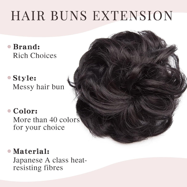 Messy Hair Scrunchies - Hair Bun Extensions & Curly Wavy Pieces for Women'S Updo, Ponytail & Donut Chignons - Natural Black