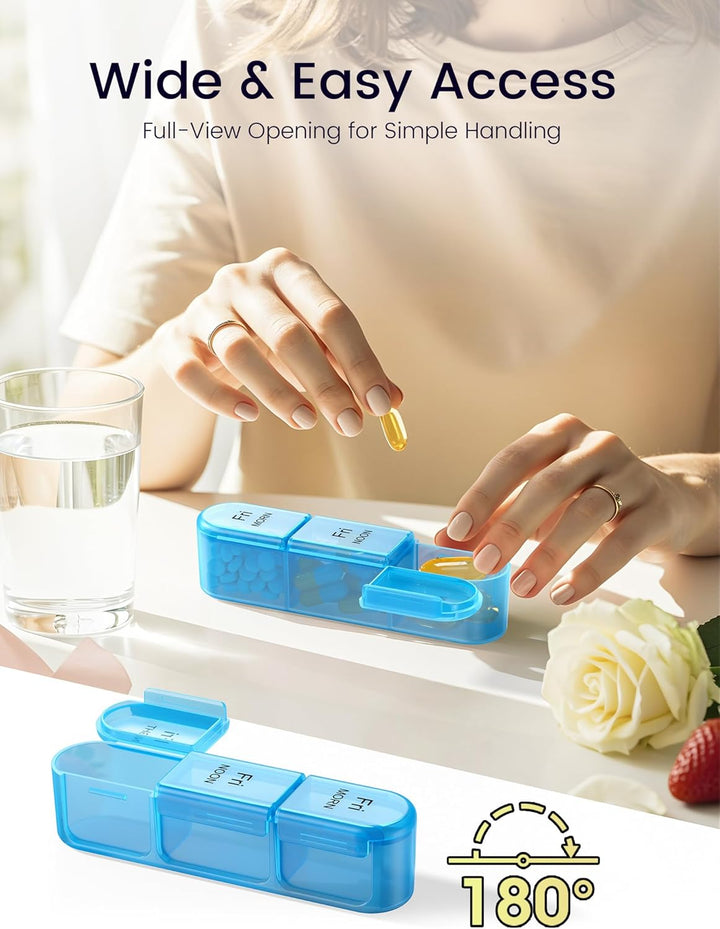 Weekly Pill Box 7 Day 3 Times a Day (Morn/Noon/Night), Daily Portable Travel Pill Box Organiser, Tablet Organiser with Large Compartments, Hold for Fish Oils, Vitamins, Supplements (Black)