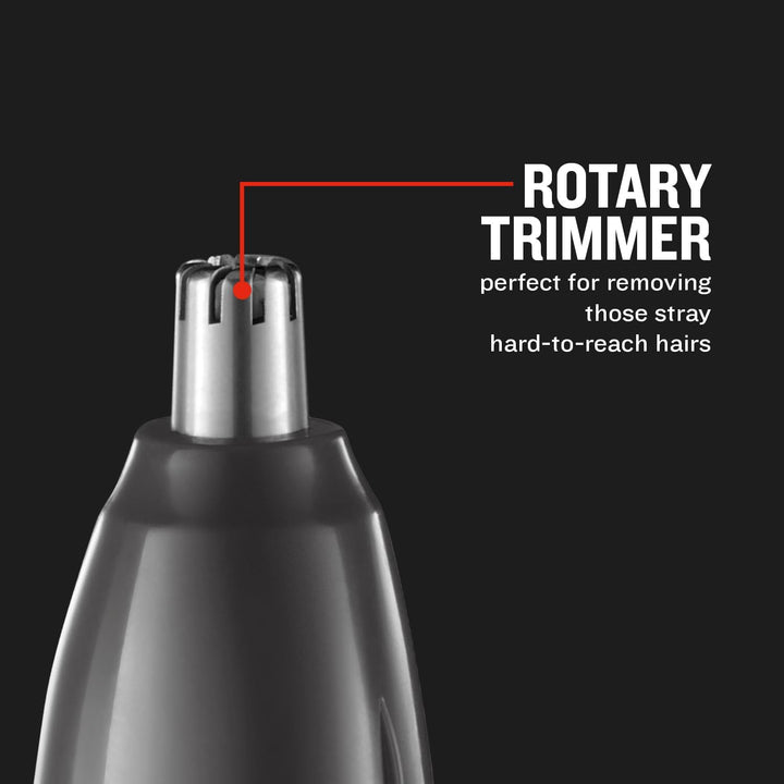 Hair Trimmer for Men, Nose, Ear, & Eyebrow Hair Clipper, Rotary Trimmer, Two Comb Attachments, Waterproof, Battery Operated, Cordless - NE3850