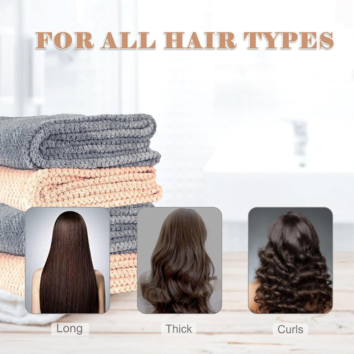 2-Pack Large Microfibre Hair Towel Wrap 86 X 26 Cm, Thicken Super Absorbent Hair Turbans for Wet Hair, Anti-Frizz Hair Drying Towel with Elastic Band for Women Long Thick Curly Plopping Hair