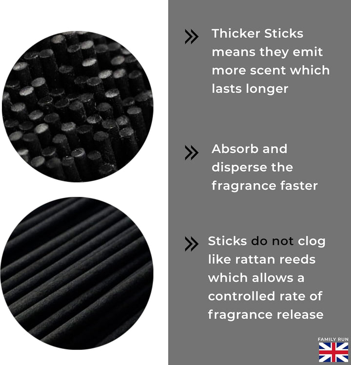 120 Black Fibre Reed Diffuser Sticks - 20Cm X 4Mm - Thick Diffuser Reeds