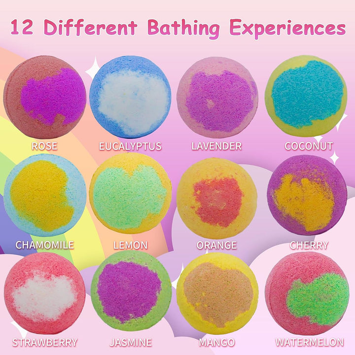 12 Pcs  Bath Bomb Gift Set,With Surprise Toys Inside, Organic and All Natural Ingredients Bubble Bath Bombs Fizzes Spa Ideal Birthday Easter for Boys & Girls