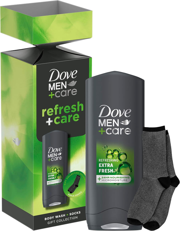 Dove Men+Care Refresh+Care Body Wash & Socks Gift Set with a 3-In-1 Hair, Face & Body Wash and Socks in a Stylish Cracker Perfect Gifts for Men 1 Piece