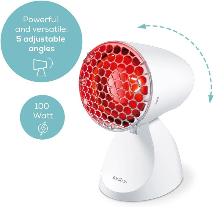 Sanitas SIL06 Infrared Heat Lamp Warm, Soothing Infrared Light, Helps Ease Muscle Aches & Joint Stiffness, Speed Recovery, Improve Complexion, with 5 Angles of Inclination - White - Pack of 1