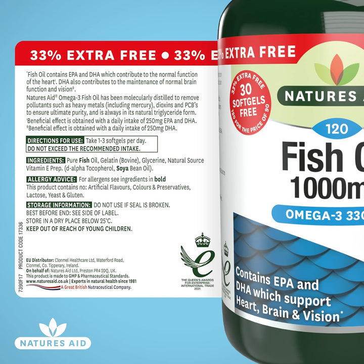 Fish Oil 1000Mg – High Strength Omega-3 Supplement with DHA & EPA – Supports Heart, Brain Vision, Immune & Joint Health Non-Gmo – High Strength Natural Fish Oil – 120 Softgel Capsules